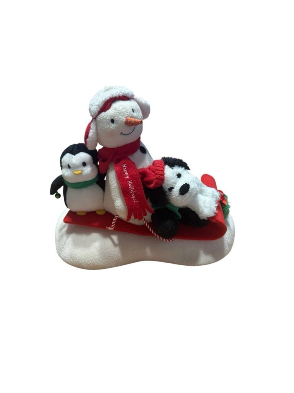 2007 Hallmark Jingle Pals Sleigh Ride Animated Singing Plush Snowman Dog Penguin